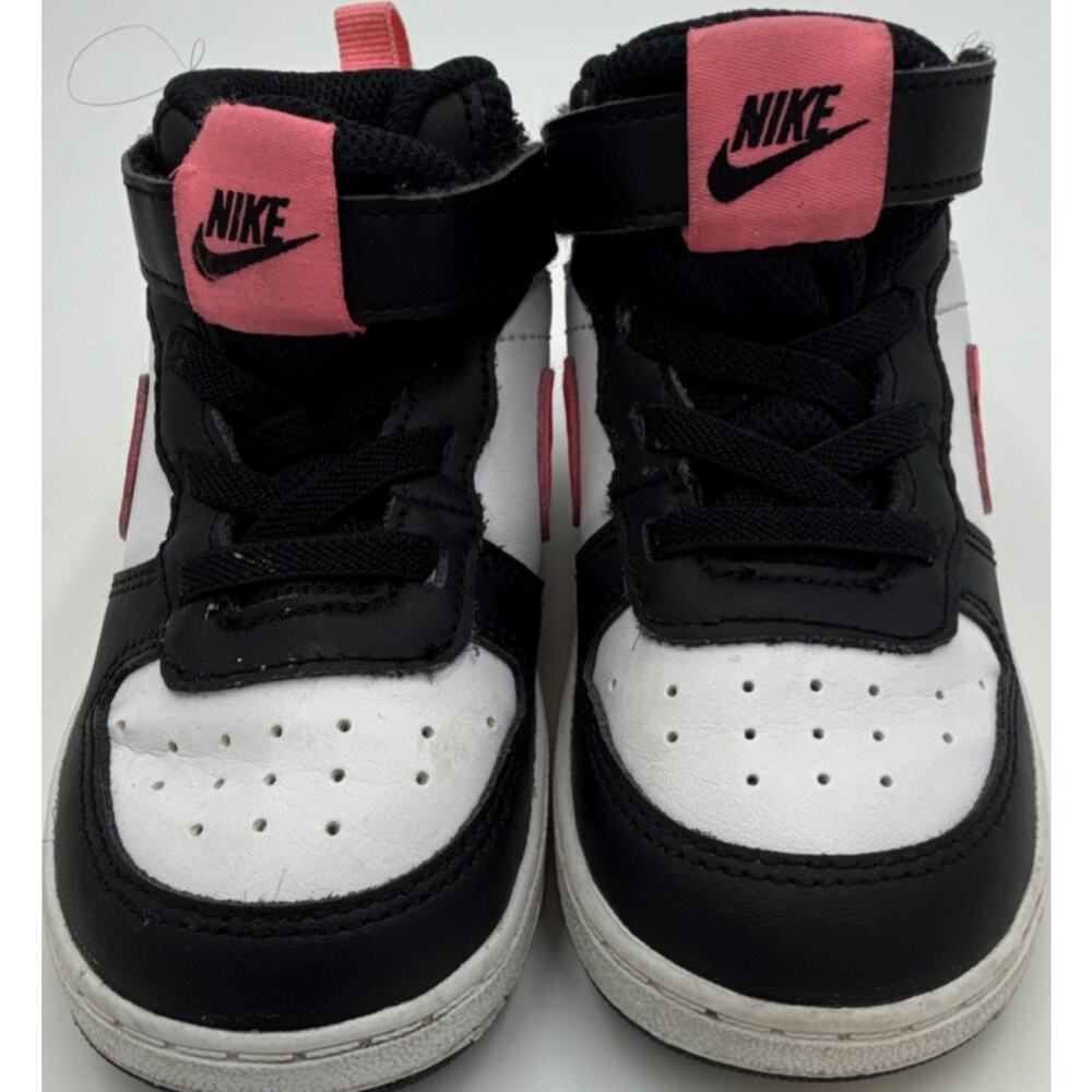 Nike Court Borough Mid 2 Mid Top Hook & Loop Sneakers Black/White/Pink 8C